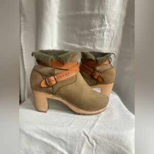 Bryr shearling lined clog boots high heel